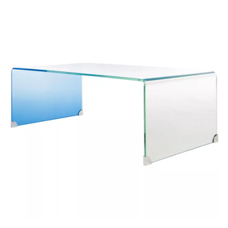 A blue ombre waterfall glass table