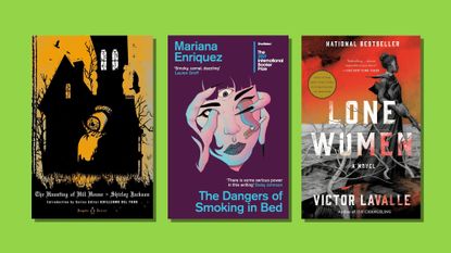 Book covers of The Haunting of Hill House, The Dangers of Smoking in Bed and Lone Women