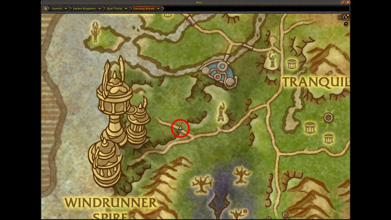 WoW triple-locked safebox: A map with a red circle showing the location of the Battered Key to open the safebox.