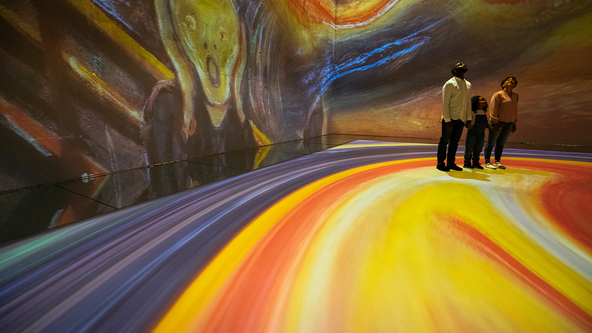 Immersive experience; a painting is projected onto wall and floor