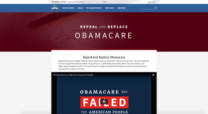 Repeal and replace Obamacare homepage.