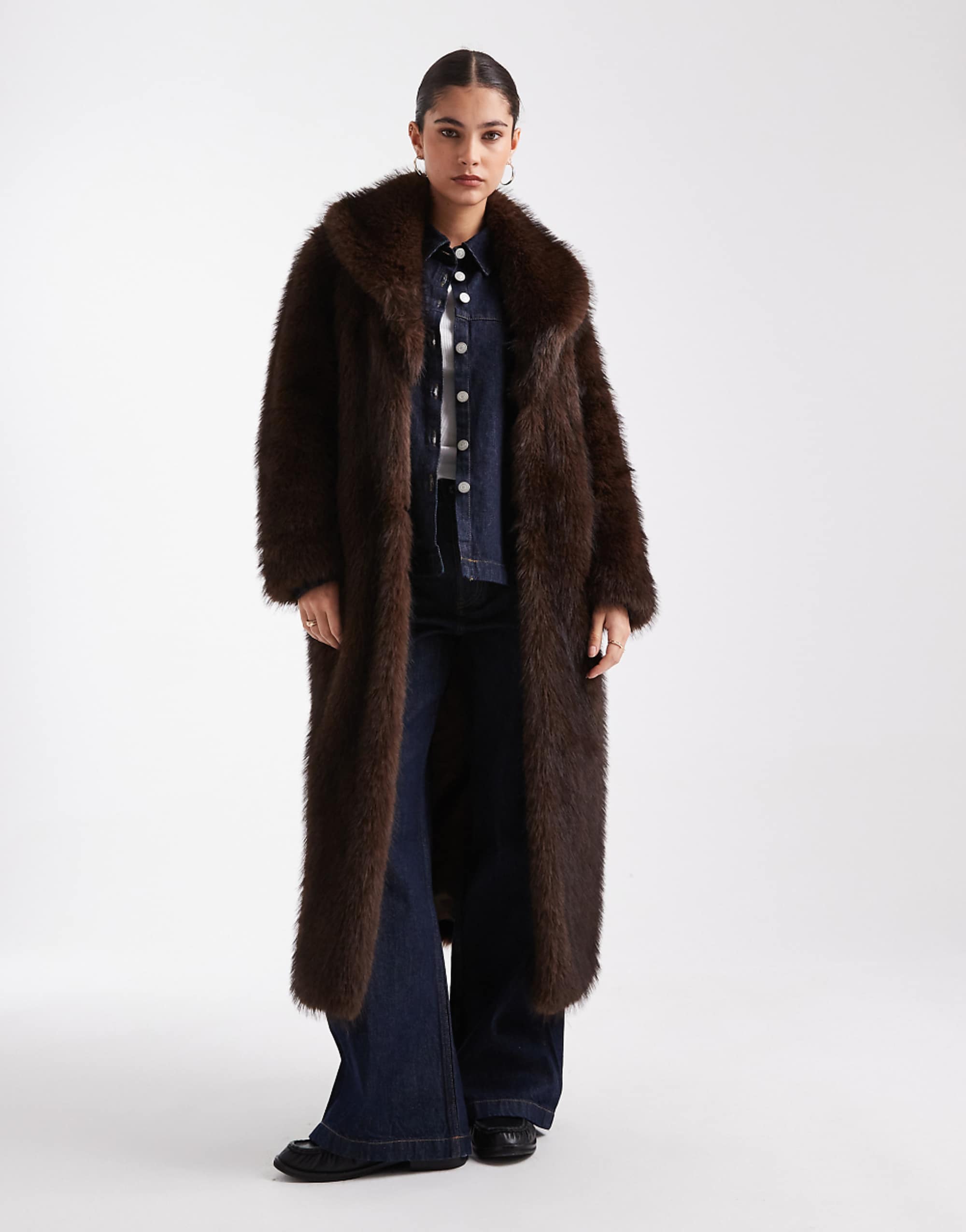 New Look Faux Fur Maxi Coat in Brown