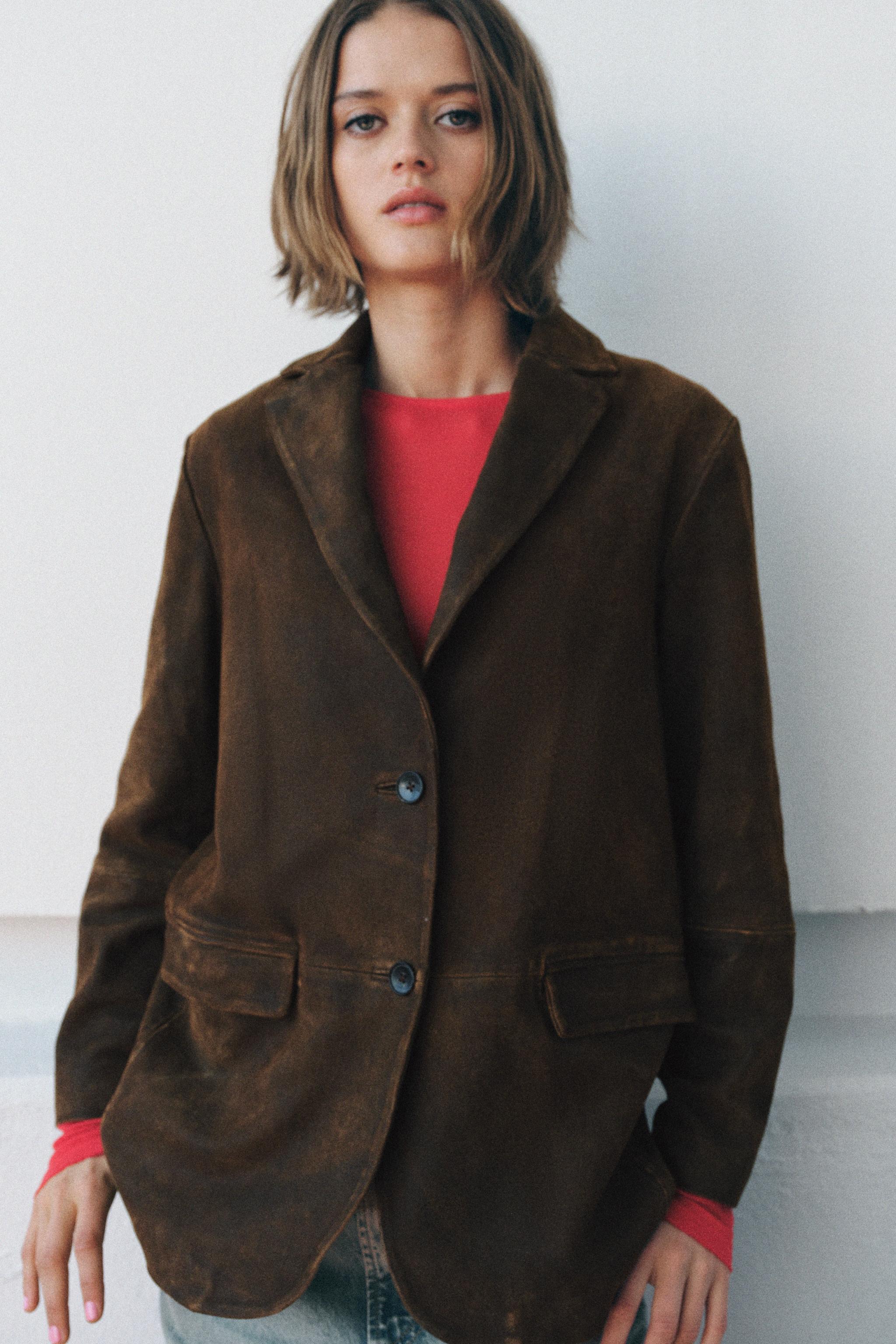 100% Suede Leather Blazer Zw Collection Limited Edition