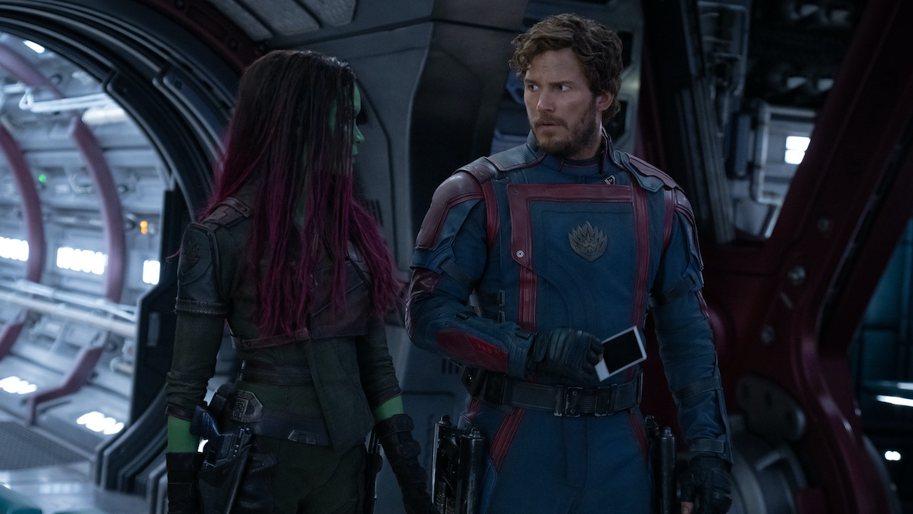 Zoe Saldana and Chris Pratt in Guardians of the Galaxy Vol. 3