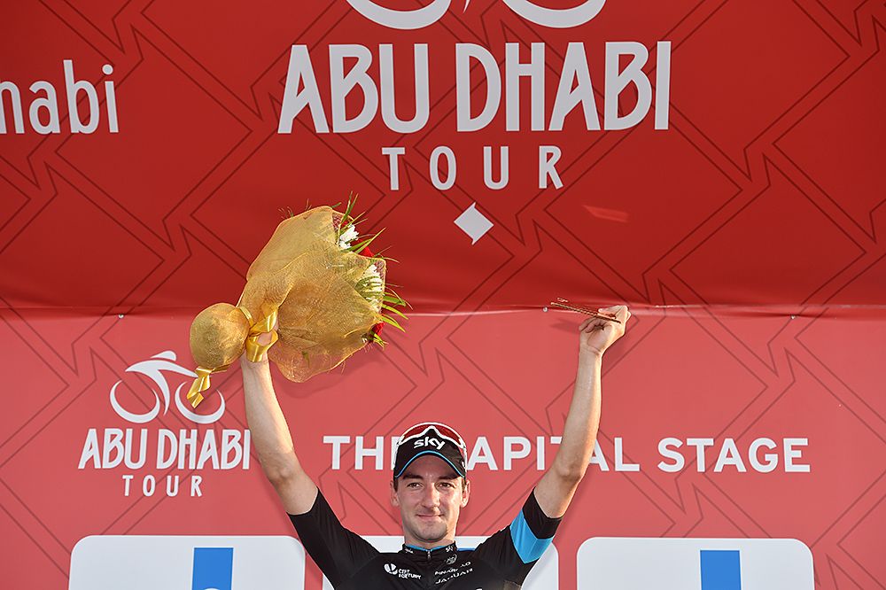 Elia Viviani (Team Sky)Stage 2 sprint at the Abu Dhabi Tour