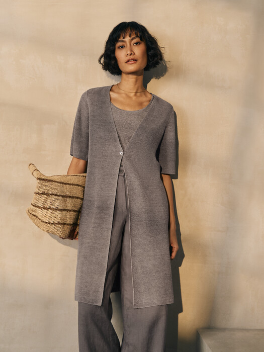 Organic Linen D&amp;eacute;lav&amp;eacute; V-Neck Long Cardigan