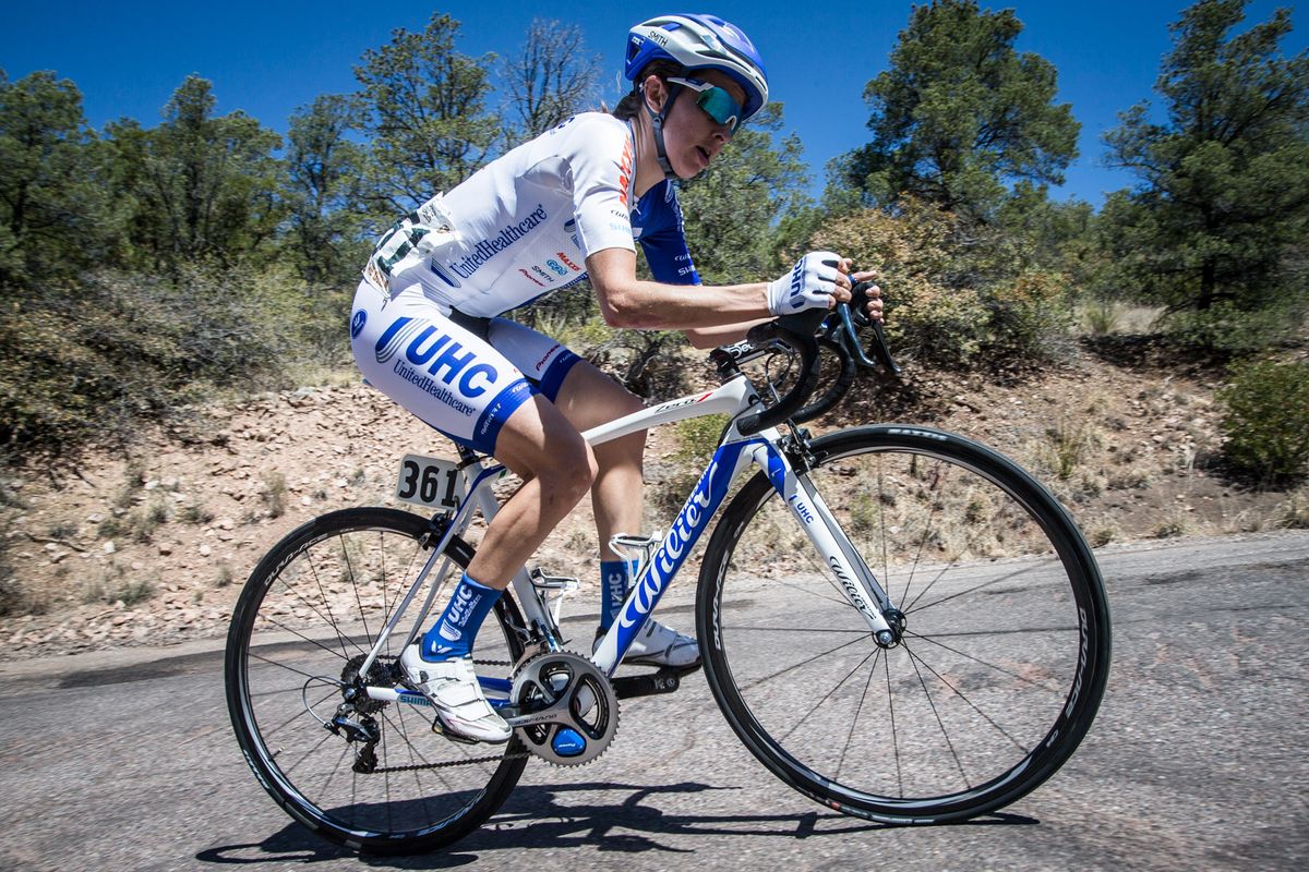 Katie Hall (UnitedHealthcare) nears the finish of the climb to take second place