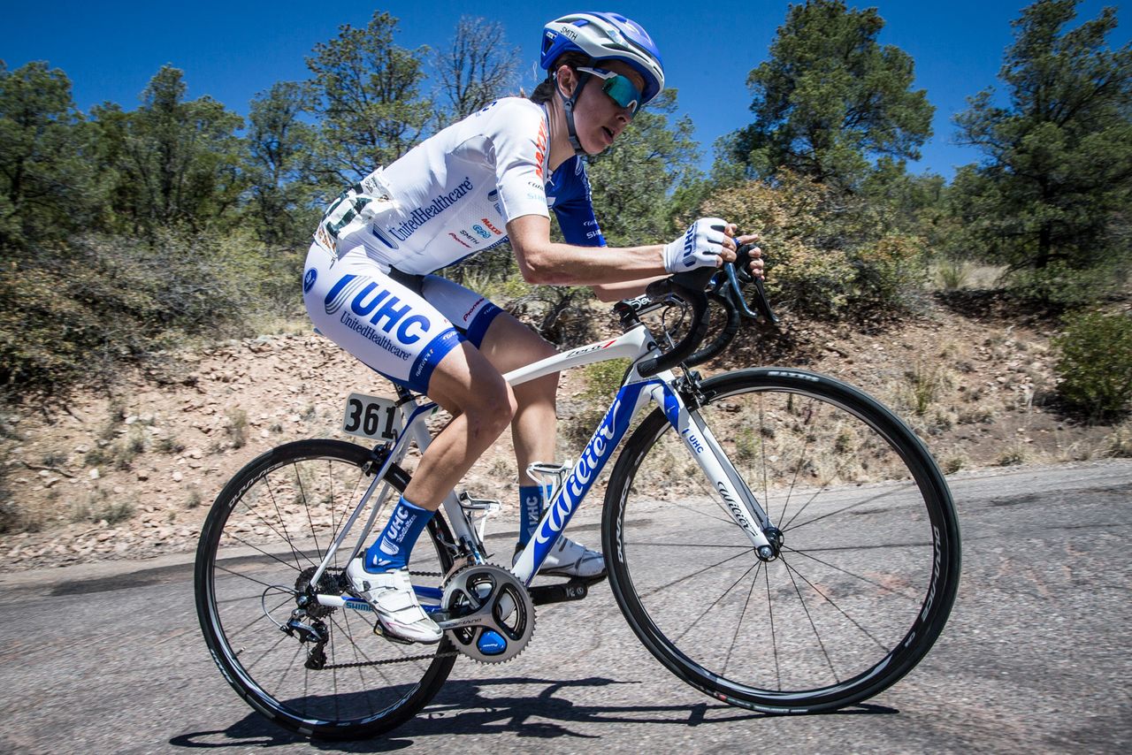 Katie Hall (UnitedHealthcare) nears the finish of the climb to take second place