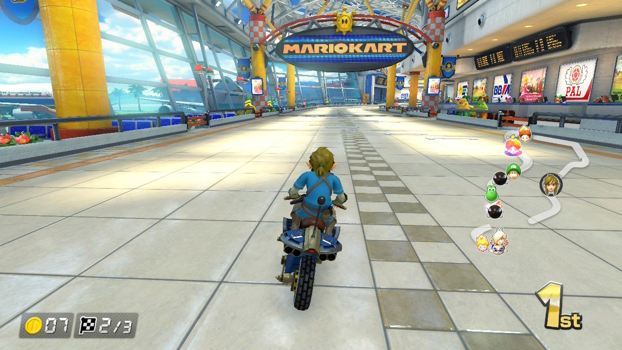 Mario Kart 8 Deluxe screenshot showing Link on a course
