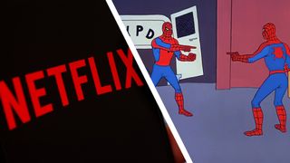 The Netflix logo next to the Spiderman pointing meme