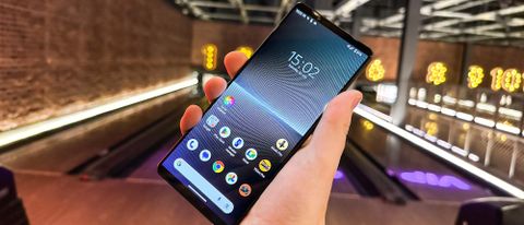 The Sony Xperia 1 V in hand from the front