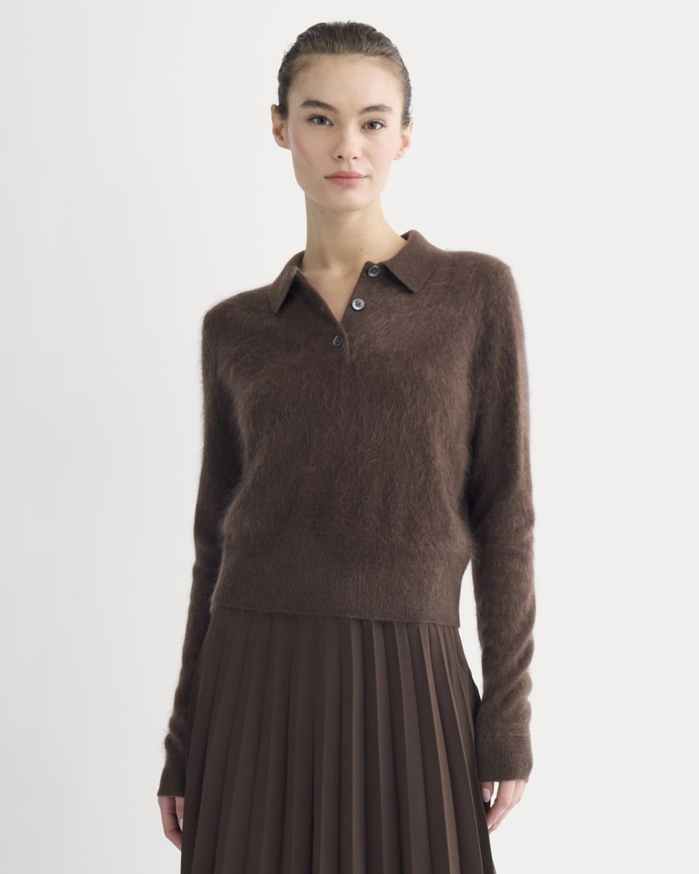 Lush Cashmere Cropped Polo Sweater | Raven - Xxs