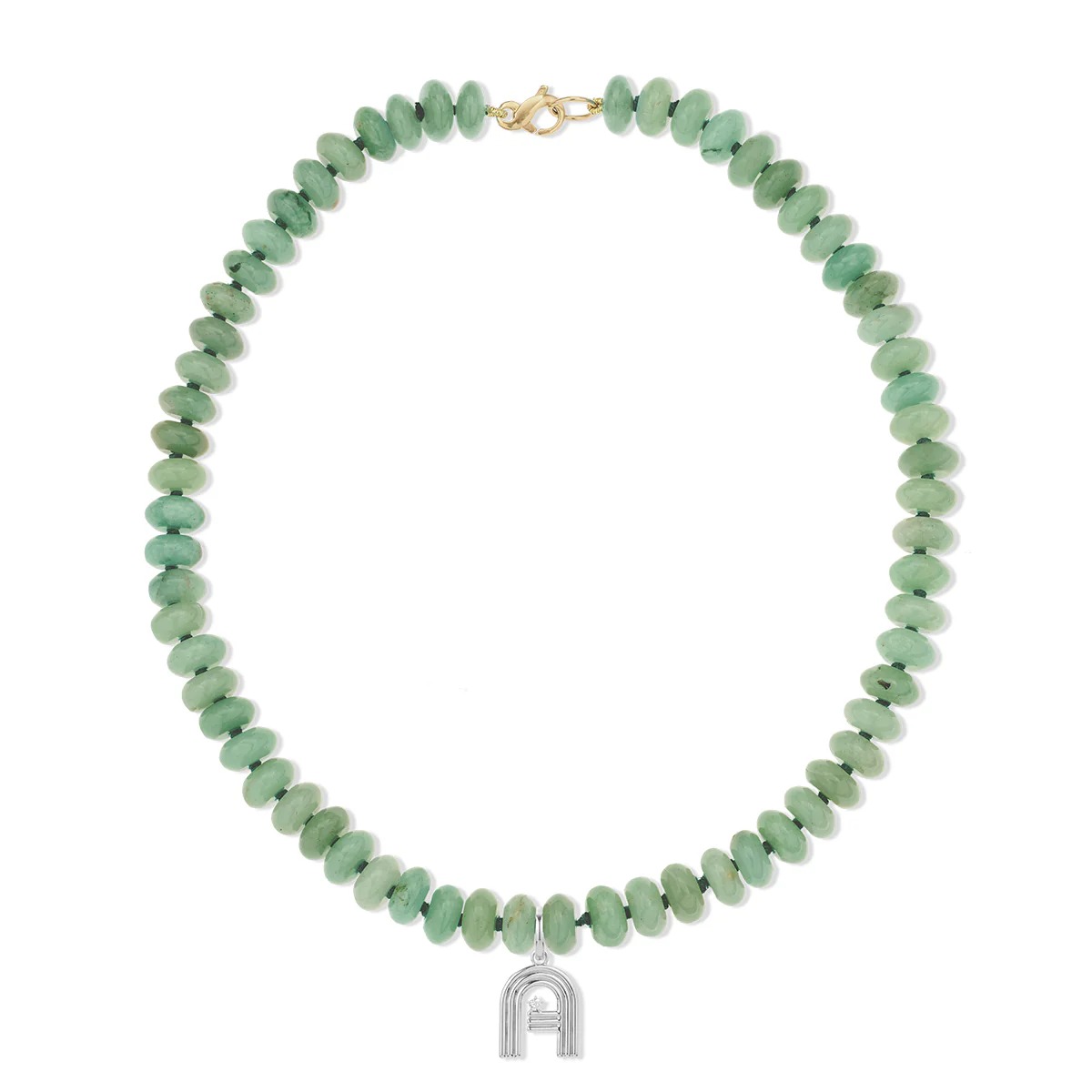 Adina Reyter, Sage Green Gemstone Groovy Initial Necklace in Sterling Silver