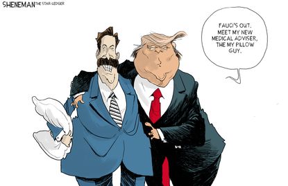 Political Cartoon U.S. Trump Mike Lindell covid Fauci My Pillow