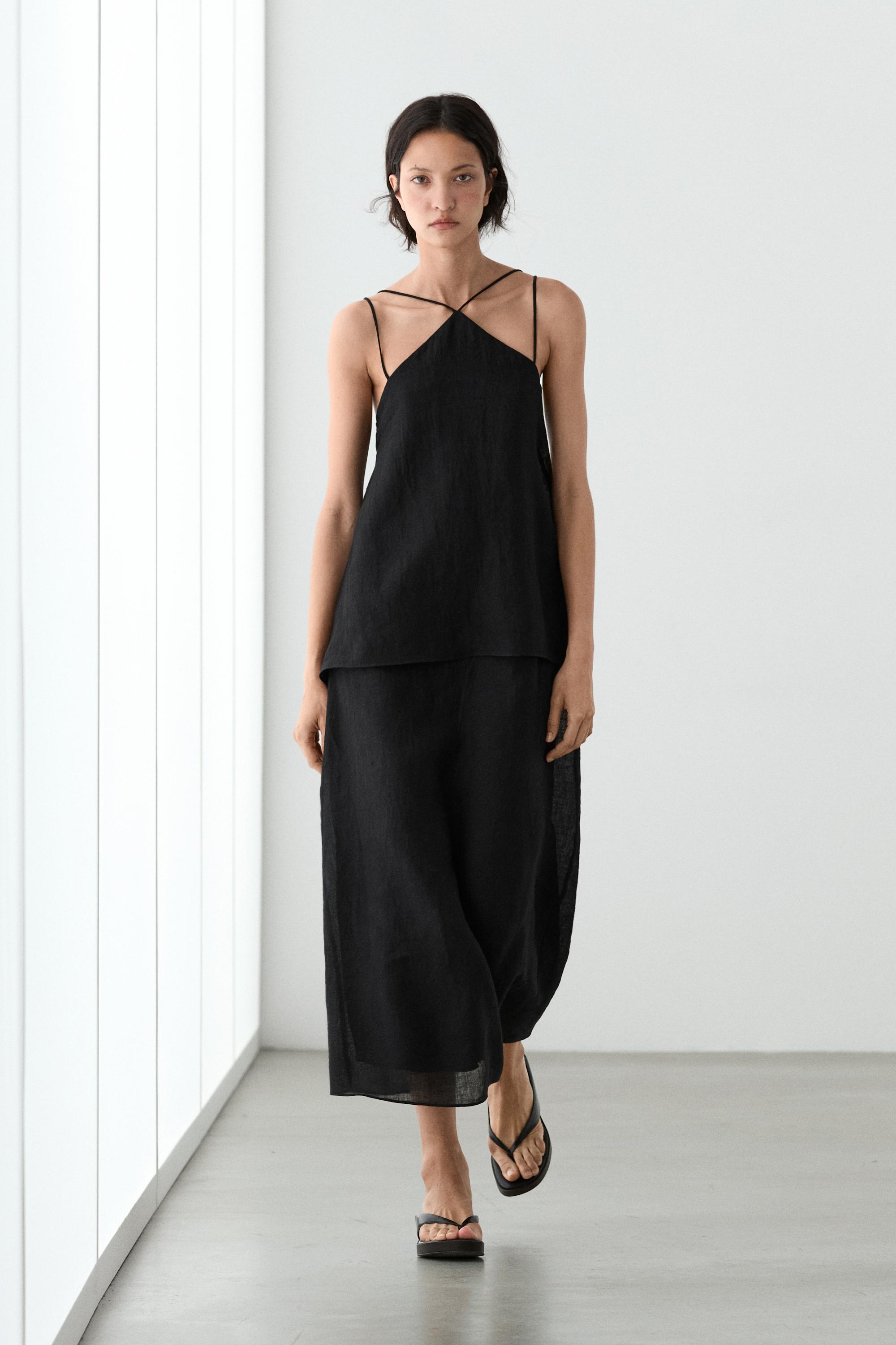 Massimo Dutti, Flowing Strappy 100% Linen Dress