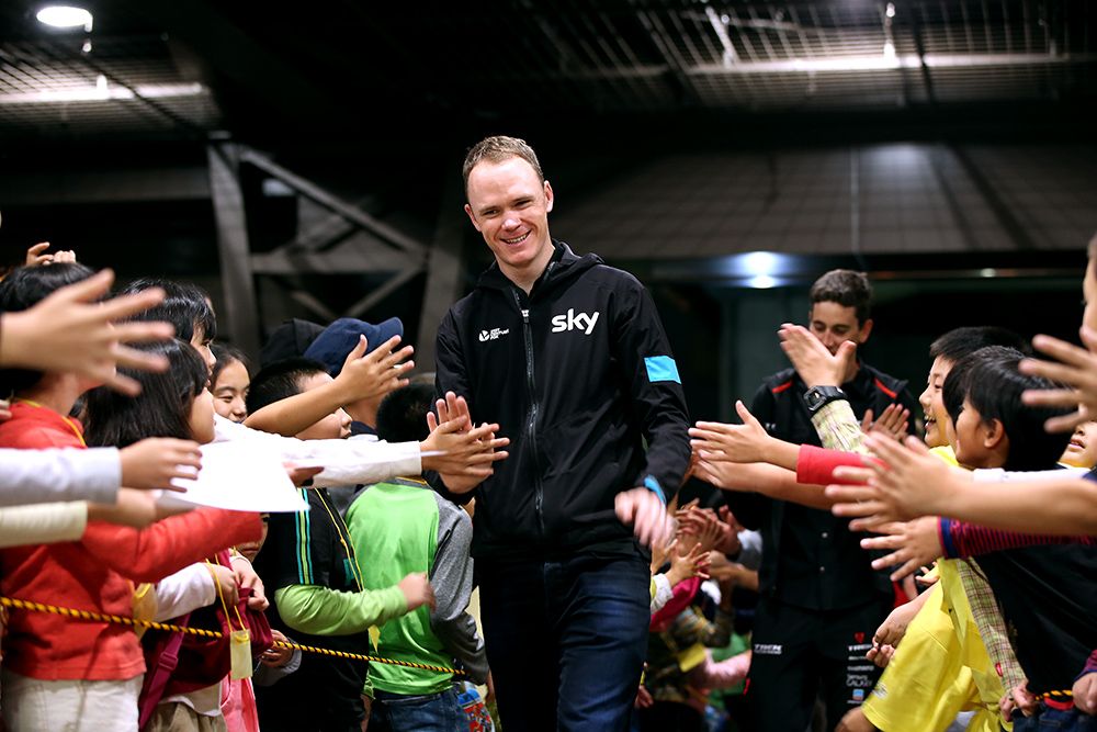 Chris Froome is greeted by adoring fans