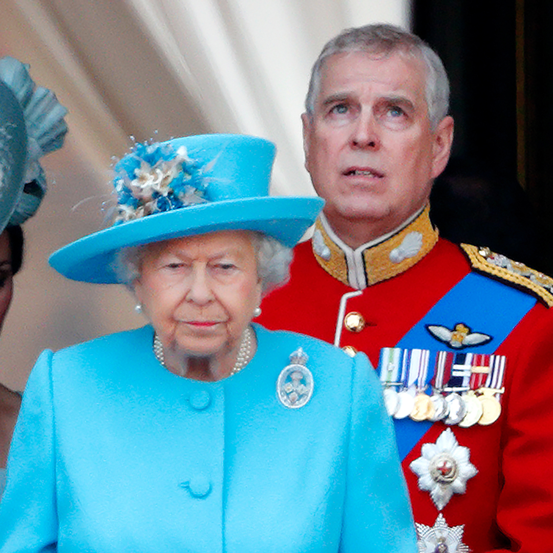 Queen Elizabeth II and Prince Andrew, Duke of York watch a flypast from the balcony of Buckingham Palace during Trooping The Colour, the Queen's annual birthday parade on June 9, 2018 in London, England