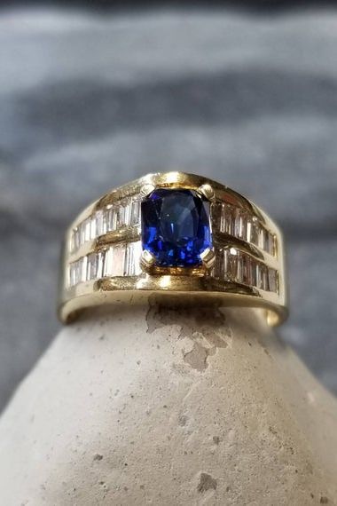 NuttyBuddiesJewelry Vintage Blue Sapphire and Diamond Engagement Ring