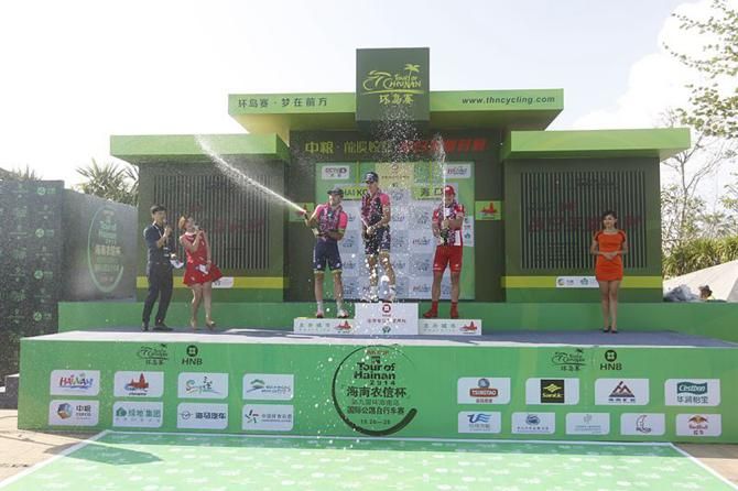 The stage 2 podium at the Tour of Hainan