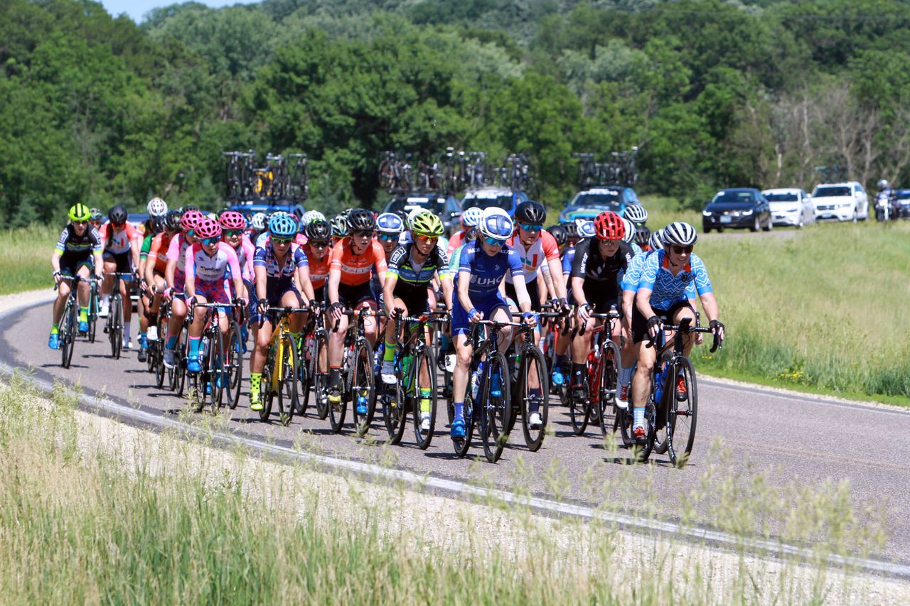 The women's peloton in action at North Star Grand Prix