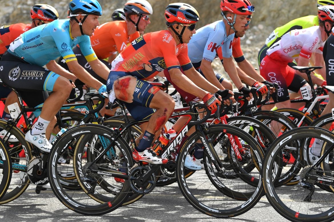 Domenico Pozzovivo (Bahrain-Merida) crashed but got up to finish second overall at the Tour of Oman