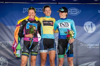 The jersey leaders for stage 1 of the Colorado Classic on August 22, 2019 in Steamboat Springs, Colorado.