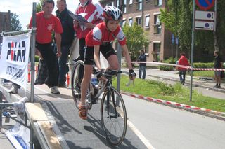 Cecilie Uttrup Ludwig going down a start ramp