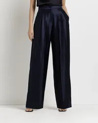 Navy Metallic Pleated Wide Leg Trousers, was £40, now £32