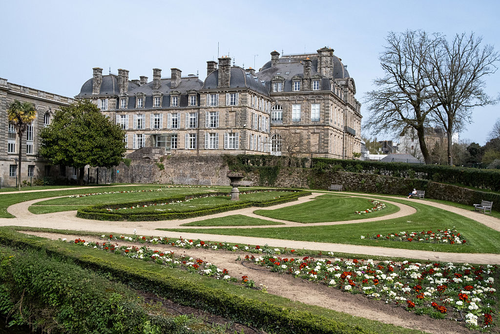 Garden of the ramparts of Vannes, fortifications of the city built in the Middle Ages with the Connetable tower, in the Gulf of Morbihan in Brittany on 28 March 2022. (Photo by Martin Bertrand / Hans Lucas via AFP)