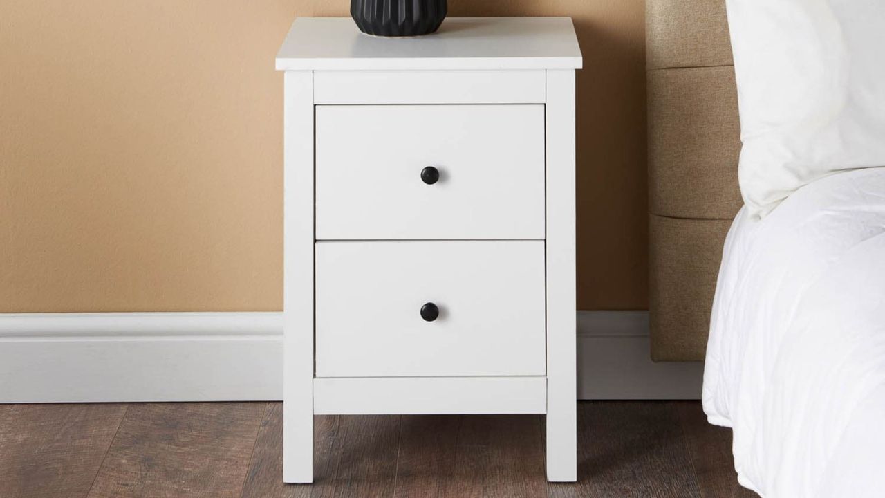 B&amp;M Oslo 2 drawer bedside table in white