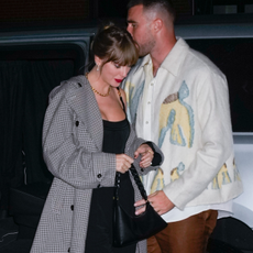Travis Kelce and Taylor Swift arrive at SNL Afterparty on October 15, 2023 in New York City.