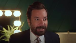 Bearded Jimmy Fallon in dressing room on The Tonight Show