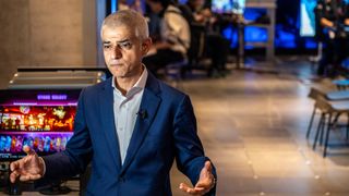 London Mayor Sadiq Khan speaks to the media during his visit to the Red Bull Gaming Sphere Tokyo in the city's Nakano district on 18 June 2026.