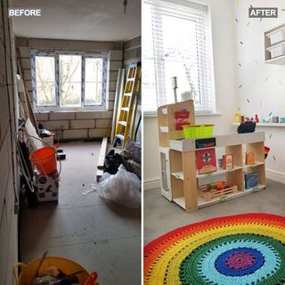 before and after makeover of playroom