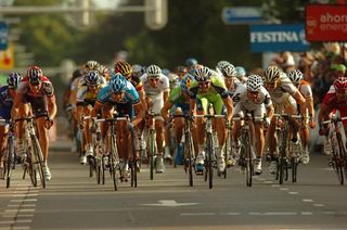 Gerald Ciolek (Milram), l, wins Vuelta a España stage two in Emmen, Netherlands.