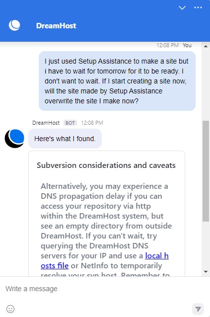 DreamHost's unhelpful AI chatbot