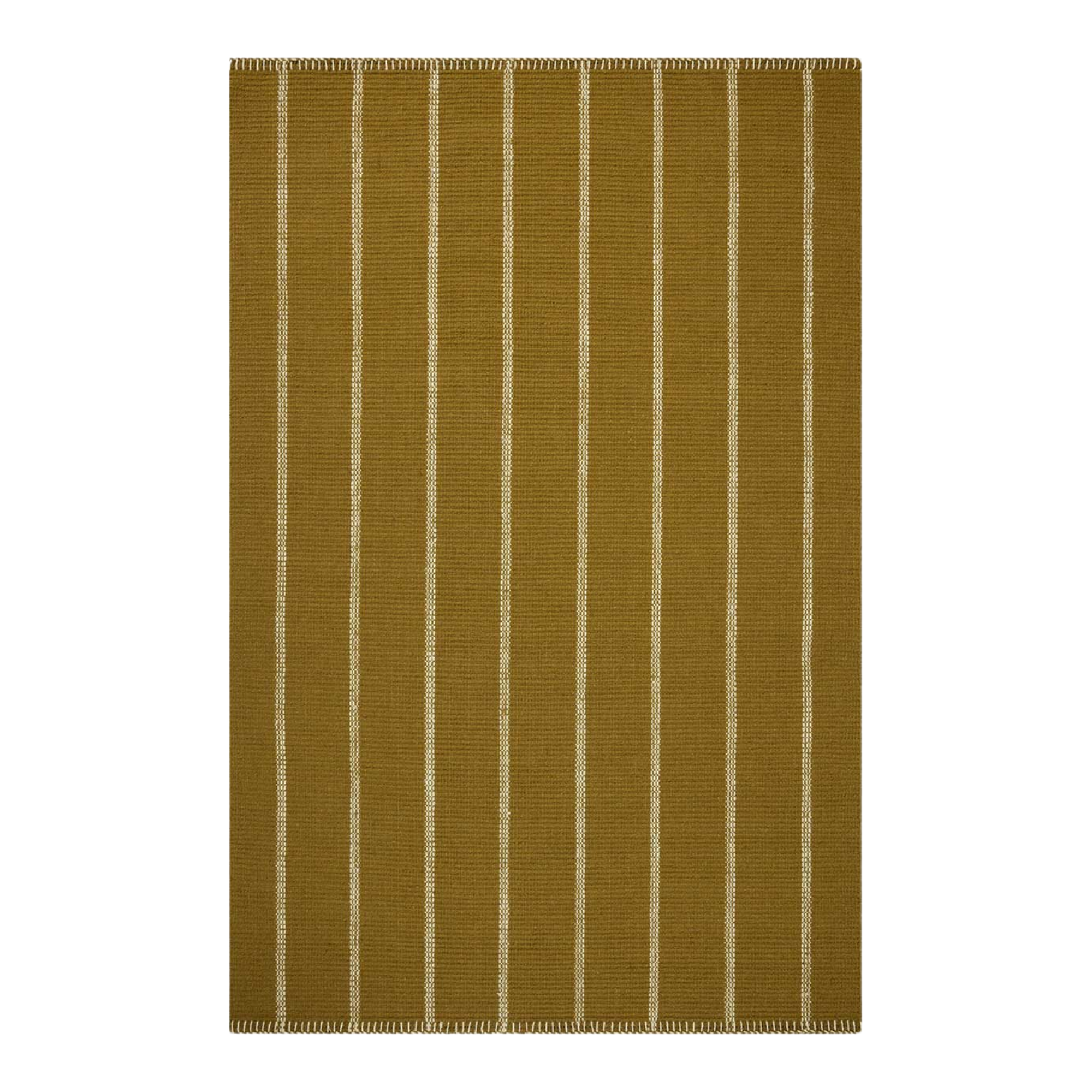 a mustard brown rug with light stripes