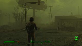 The weather changes throughout the game. This is a radioactive storm where a nearby bolt of lightning can emit harmful radiation on your character.
