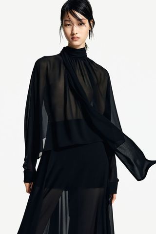 Tie-Neck Chiffon Blouse