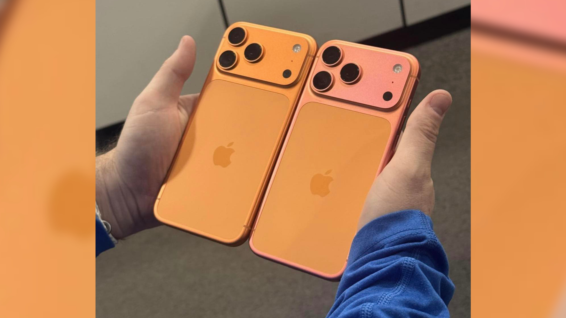Two iPhone 17 Pro Max units held side by side, one showing discoloration