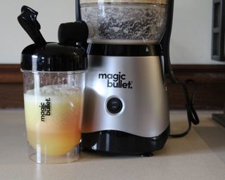 Apple and pineapple juice prepared in the Magic Bullet mini juicer