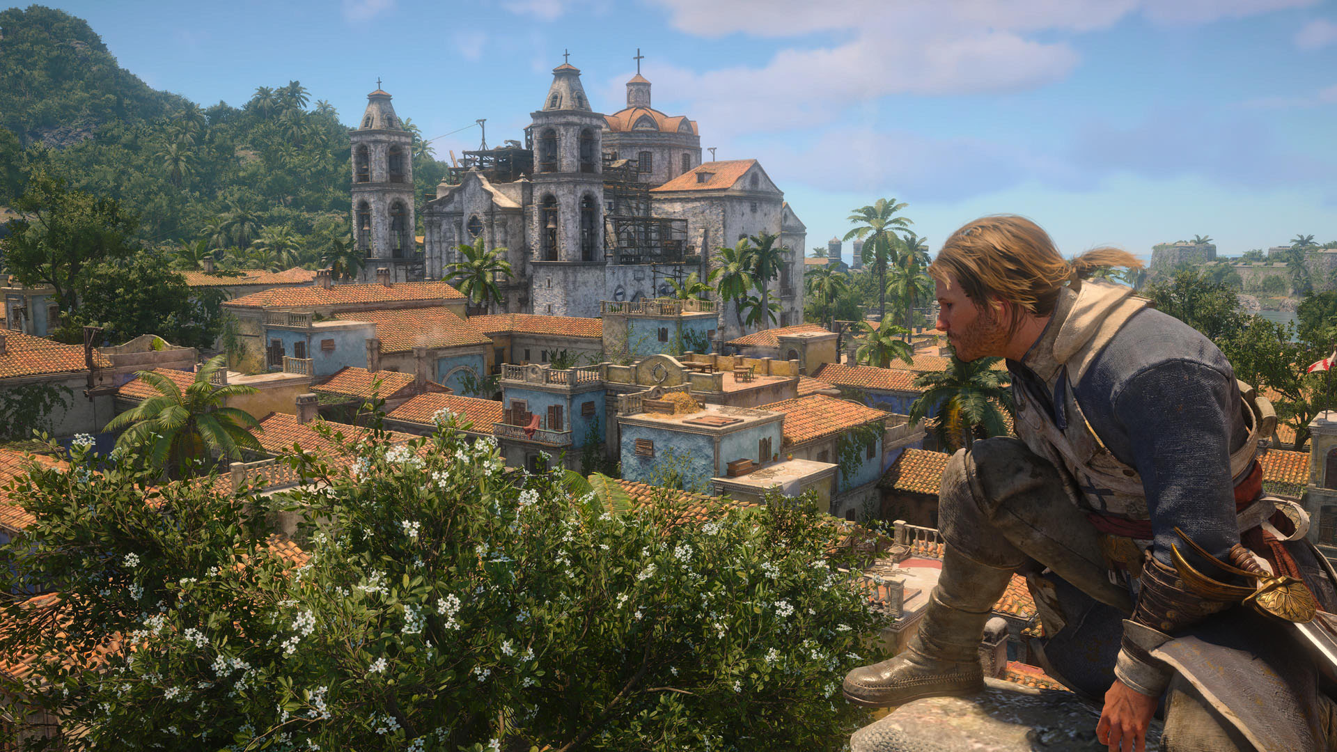 Edward looks out across Havana in the sunshine using a viewpoint in Assassin's Creed Black Flag Resynced