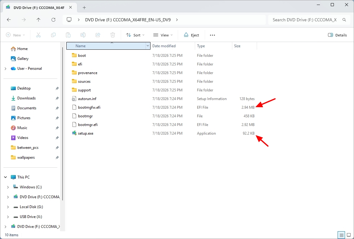 Windows 11 desktop File Explorer details view with new size units.