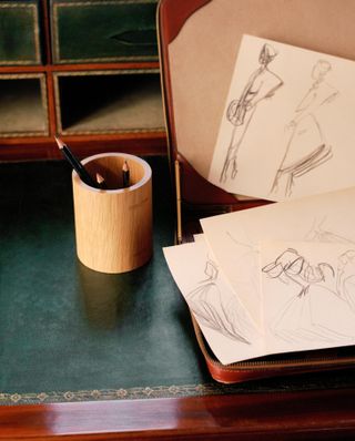 Pencil pot by Pierre Yovanovitch on desk with sketches