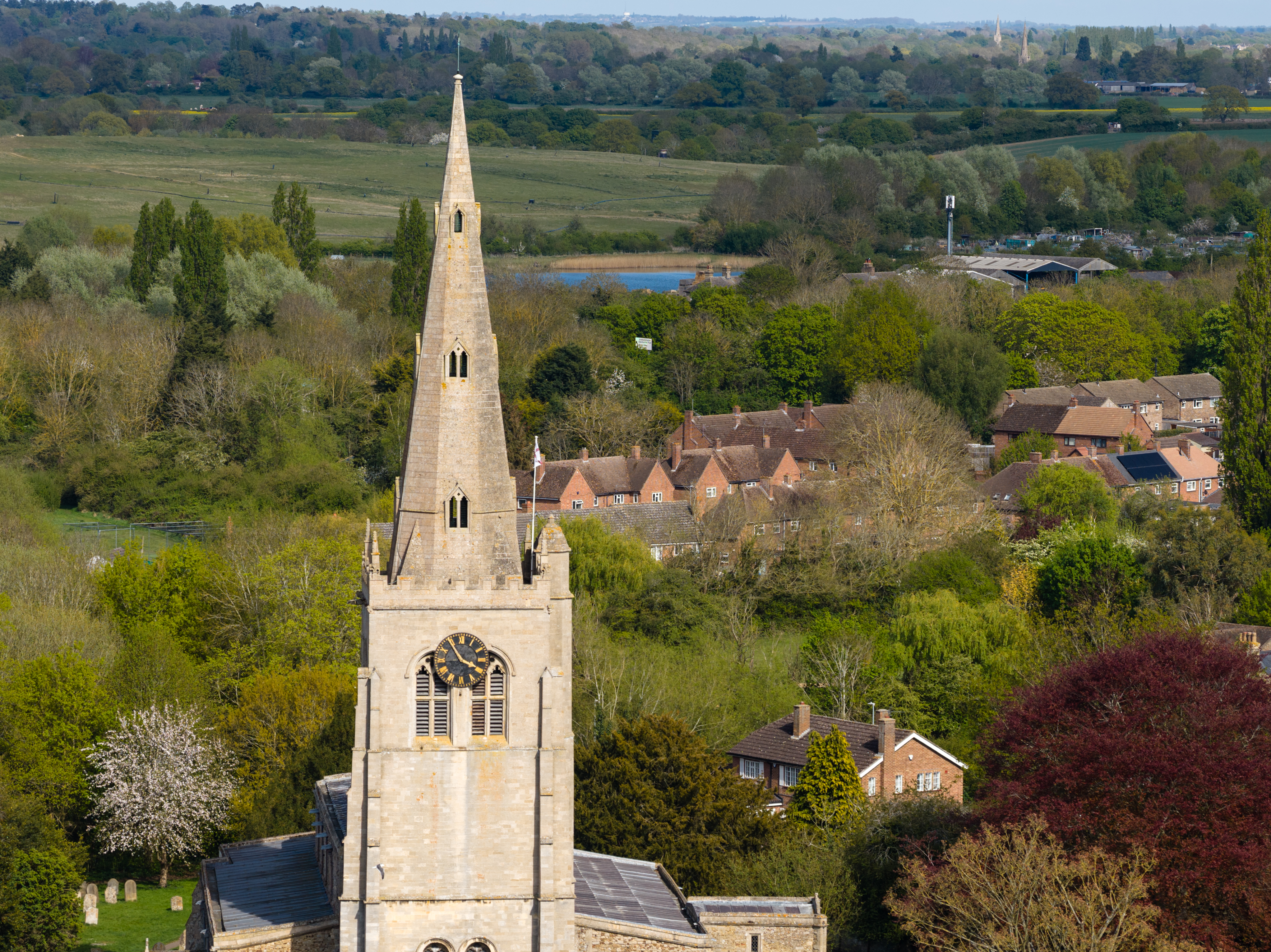 Photo of a church on a sunny day taken with the DJI Mavic 4 Pro
