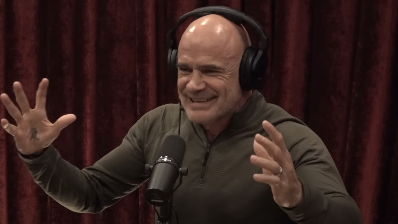 Bas Rutten talking into microphone on Joe Rogan Experience