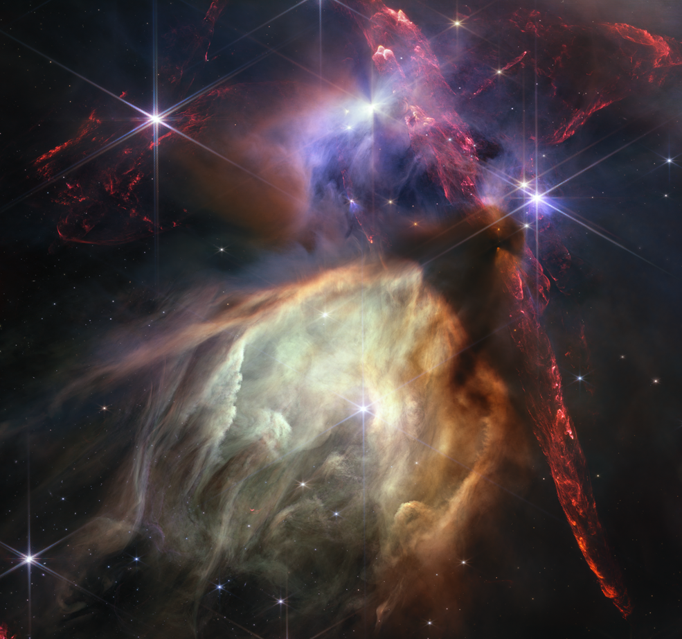 Il vivaio stellare Rho Ophiuchi visto in sorprendente dettaglio dal JWST in un'immagine rilasciata per celebrare un anno di osservazioni dal potente telescopio spaziale il 12 luglio