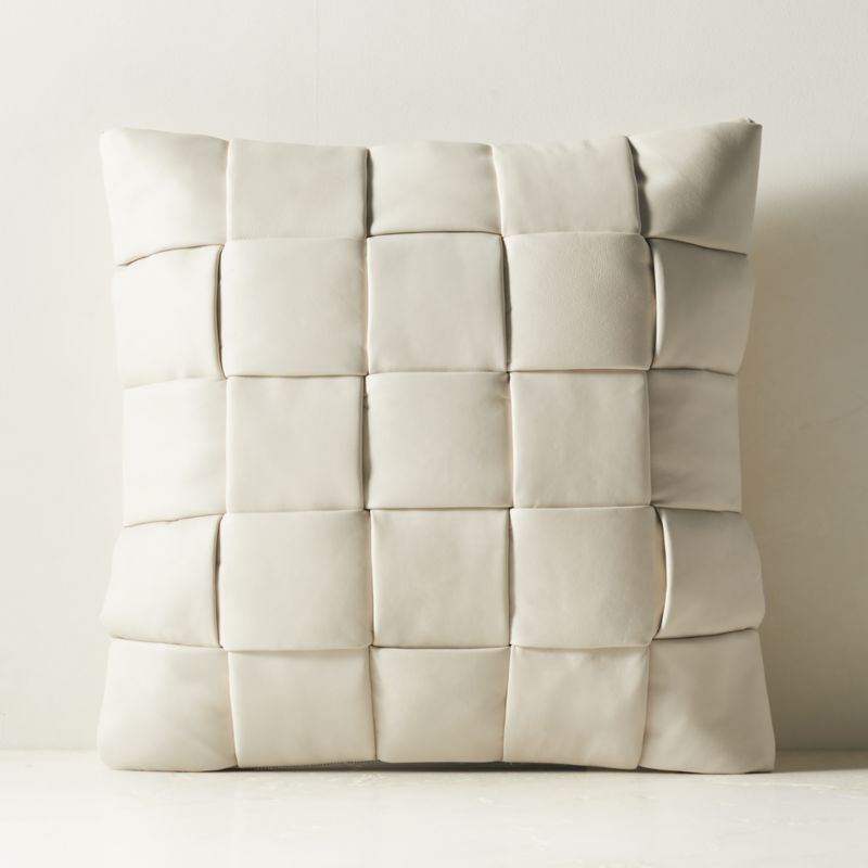 Jabas Warm White Woven Leather Throw Pillow With Down-Alternative Insert 20"x20"