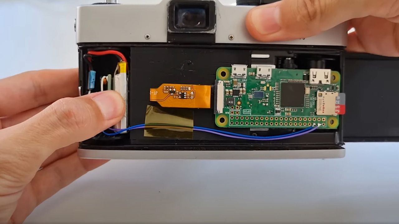 The Pi mounted in the camera