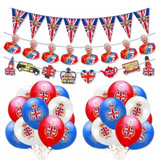 Coronation decoration party supplies with balloons and bunting